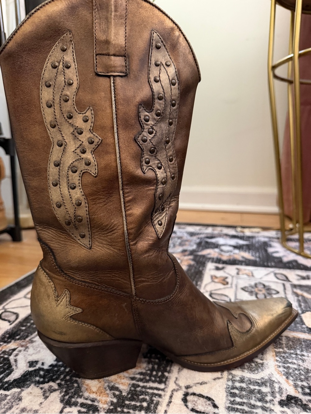 BCBGirls Y2K Western Cowboy Boots Women’s 7.5 Metallic Bronze Gold Studded - Picture 5 of 13